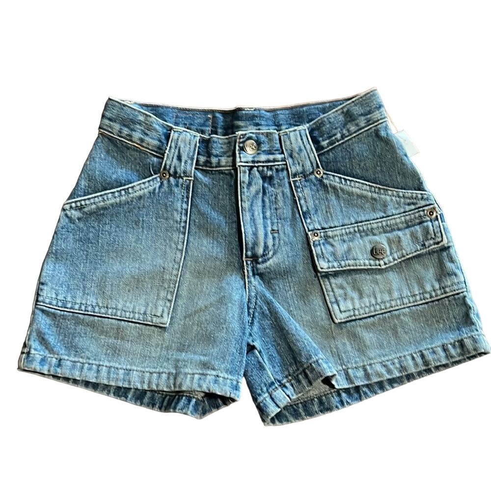 Lee Girls Blue Denim Jeans Shorts Size 10 Pockets High Waist